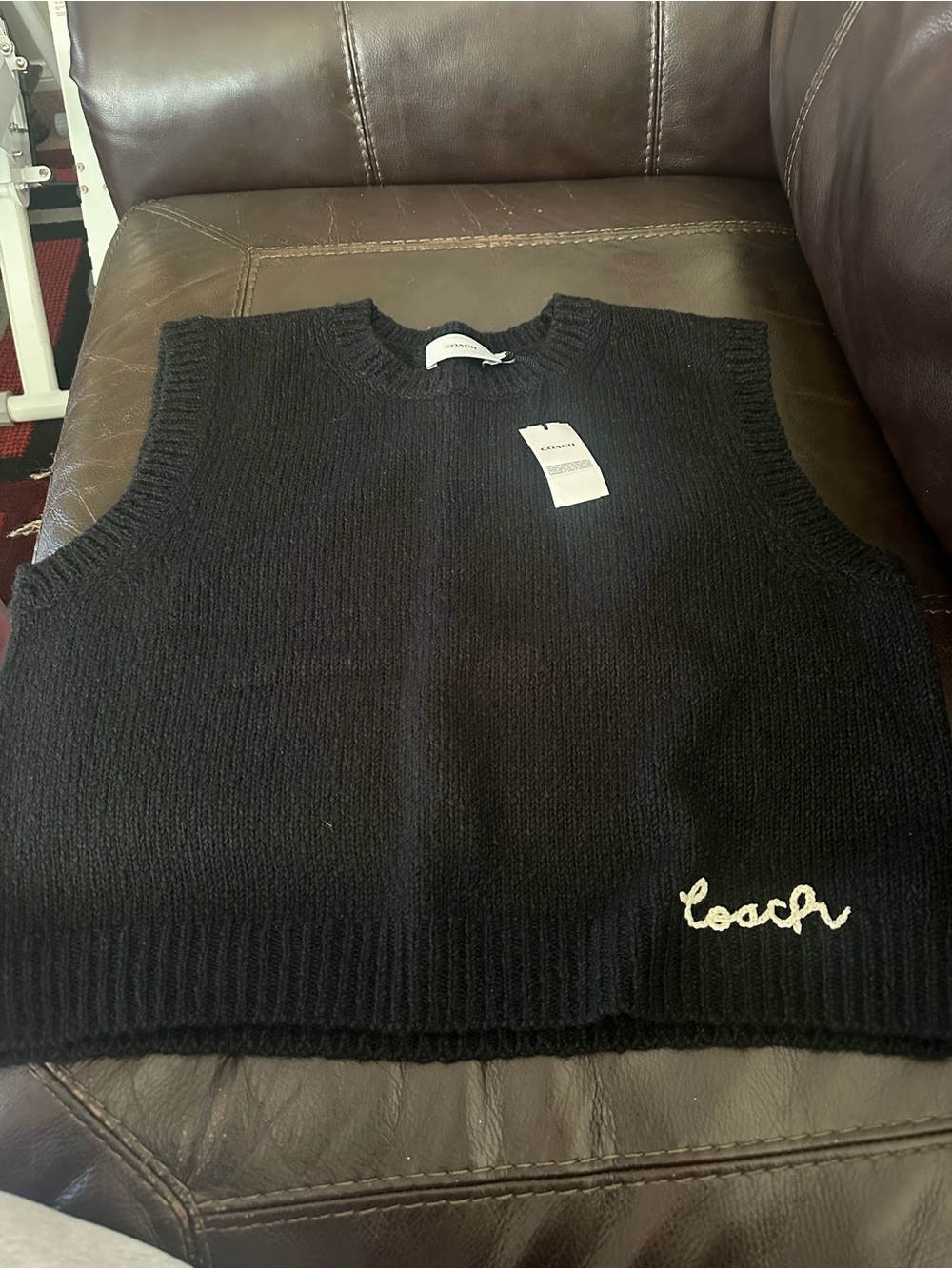 Coach Black Knit Sleeveless Crewneck Sweater Vest